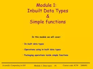 Module 1: Inbuilt Data Types &amp; Simple functions