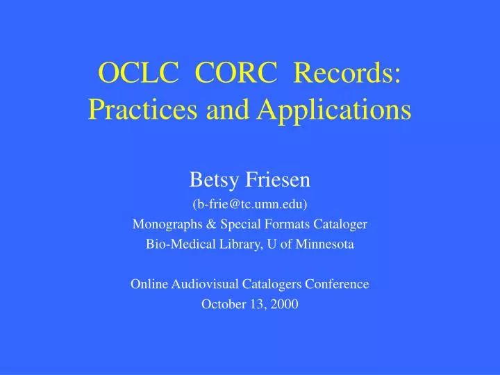 oclc corc records practices and applications