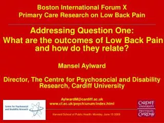 Addressing Question One: What are the outcomes of Low Back Pain and how do they relate?