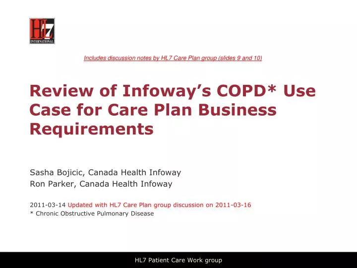 review of infoway s copd use case for care plan business requirements