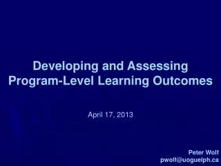 Developing and Assessing Program-Level Learning Outcomes