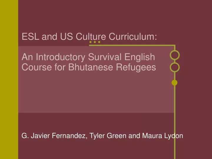esl and us culture curriculum an introductory survival english course for bhutanese refugees
