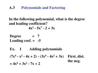 A.3 Polynomials and Factoring