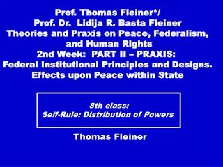8th class: Self-Rule: Distribution of Powers