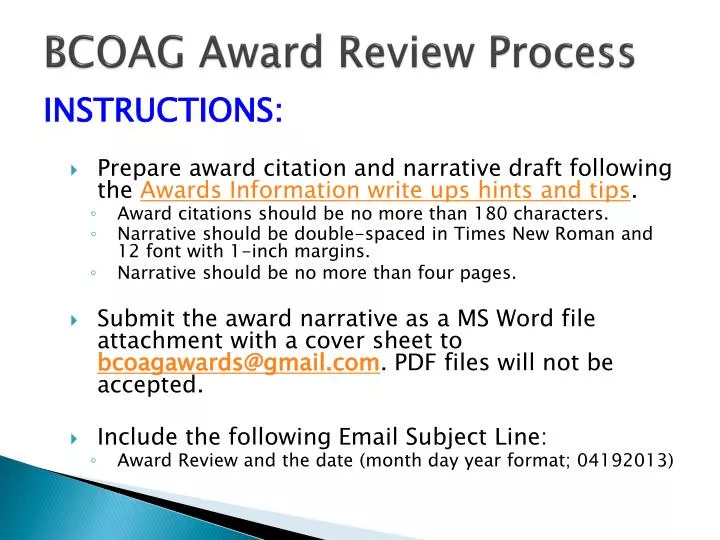bcoag award review process
