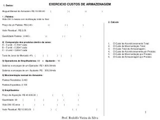 exercicio custos de armazenagem