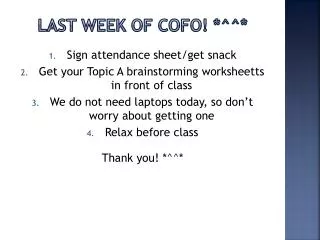 Last week of cofo ! *^^*