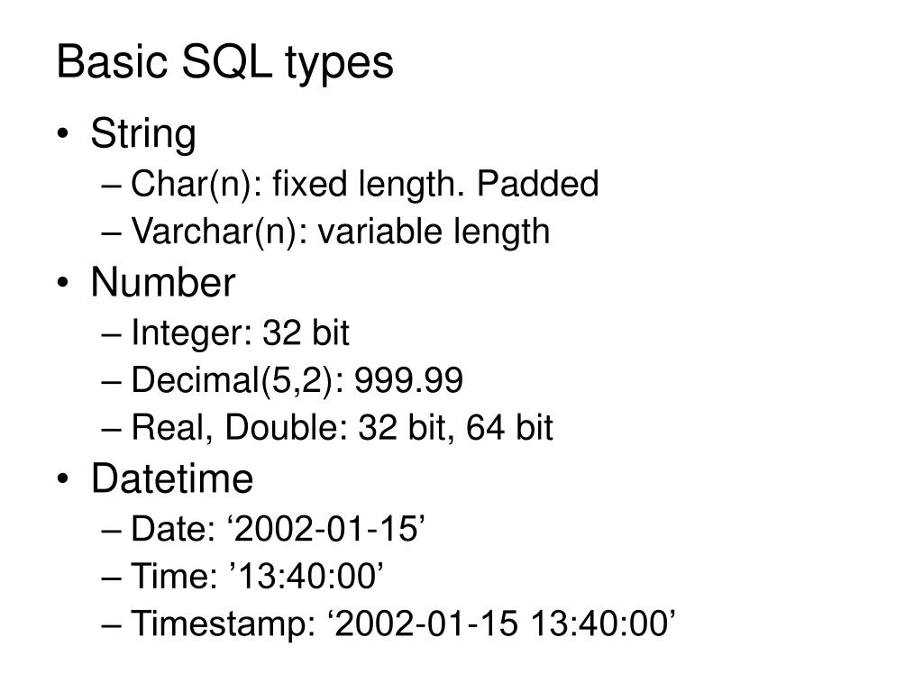 PPT - Basic SQL types PowerPoint Presentation, free download - ID:3735965