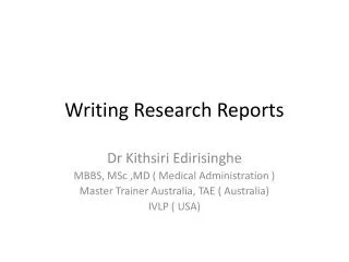 Writing Research R eports