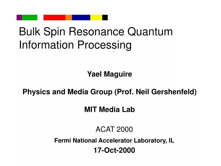 bulk spin resonance quantum information processing