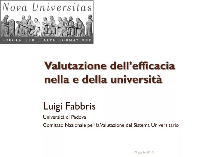 valutazione dell efficacia nella e della universit