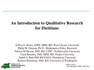 An Introduction to Qualitative Research for Dietitians