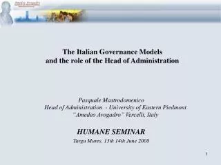The Italian Governance Models and the role of the Head of Administration