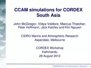 CCAM simulations for CORDEX South Asia