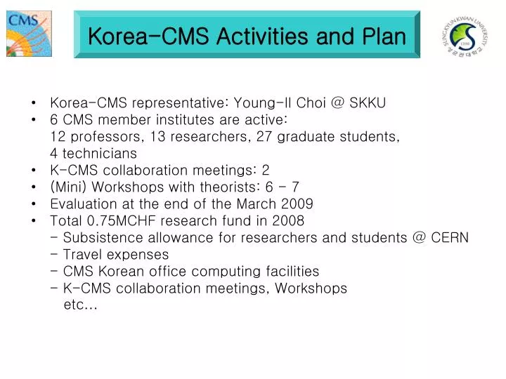 korea cms activities and plan