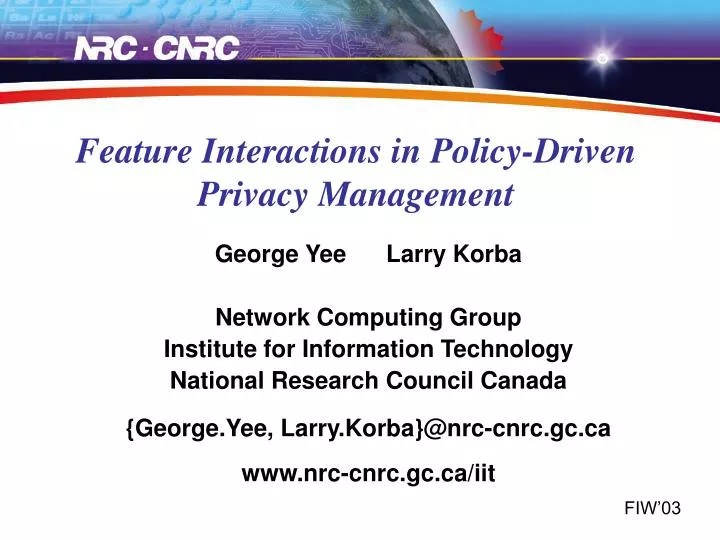 feature interactions in policy driven privacy management