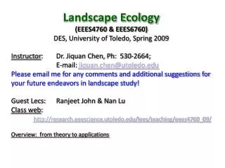 Landscape Ecology (EEES4760 &amp; EEES6760) DES, University of Toledo, Spring 2009