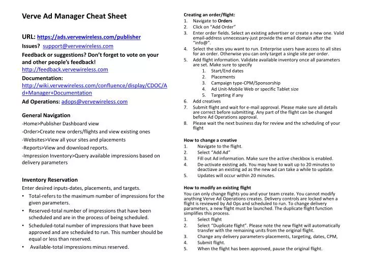 verve ad manager cheat sheet