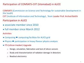 Participation of COMSATS-CIIT (Islamabad) in ALICE