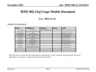 IEEE 802.11aj Usage Models Document
