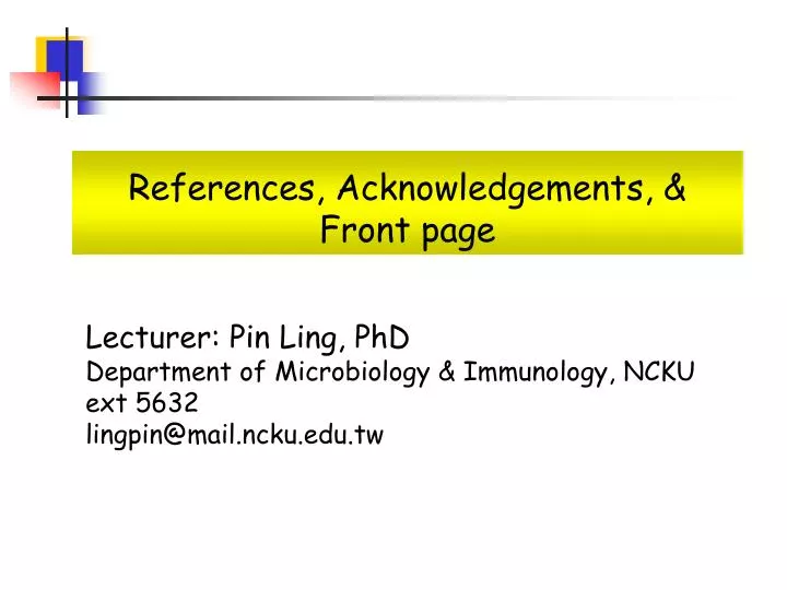 references acknowledgements front page