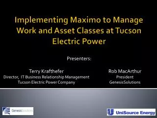 Implementing Maximo to Manage Work and Asset Classes at Tucson Electric Power