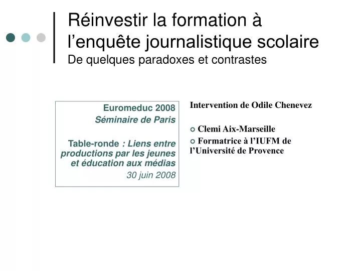 r investir la formation l enqu te journalistique scolaire de quelques paradoxes et contrastes