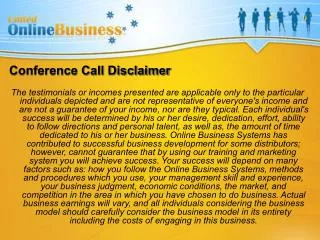 Conference Call Disclaimer