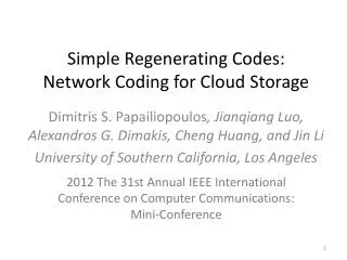 Simple Regenerating Codes: Network Coding for Cloud Storage