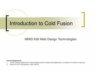 Introduction to Cold Fusion