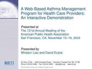 A Web-Based Asthma Management Program for Health Care Providers: An Interactive Demonstration