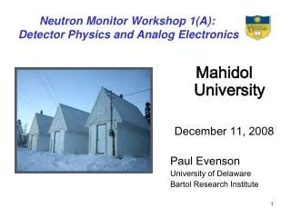 Neutron Monitor Workshop 1(A): Detector Physics and Analog Electronics