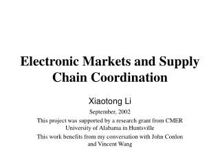 electronic markets and supply chain coordination