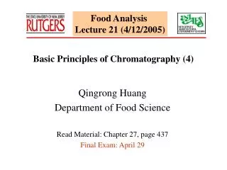 Food Analysis Lecture 21 (4/12/2005)