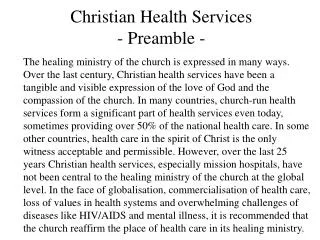 Christian Health Services - Preamble -