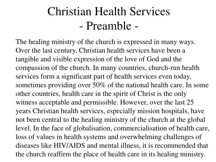 christian health services preamble