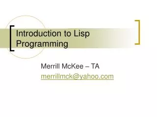 Introduction to Lisp Programming