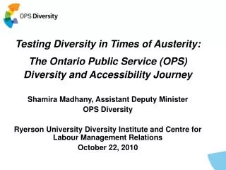 Testing Diversity in Times of Austerity: The Ontario Public Service (OPS)