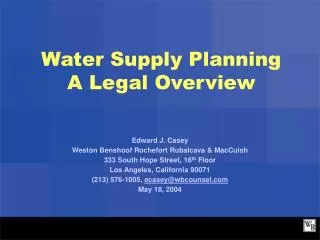 Water Supply Planning A Legal Overview