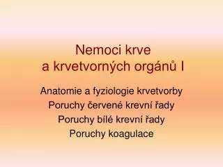 nemoci krve a krvetvorn ch org n i