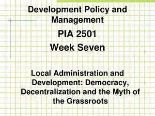 Development Policy and Management