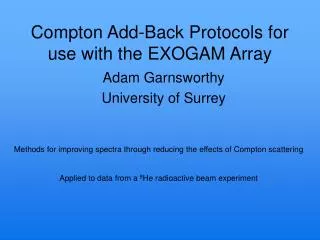Compton Add-Back Protocols for use with the EXOGAM Array