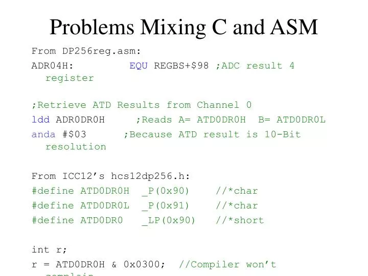 problems mixing c and asm