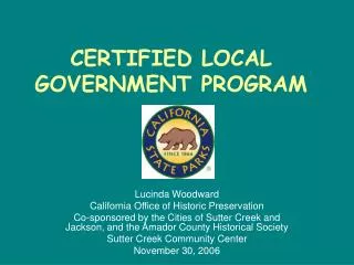CERTIFIED LOCAL GOVERNMENT PROGRAM