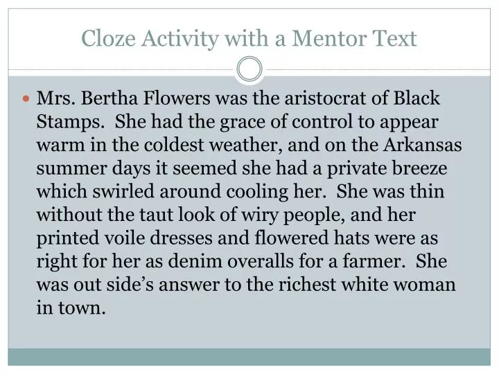 cloze activity with a mentor text
