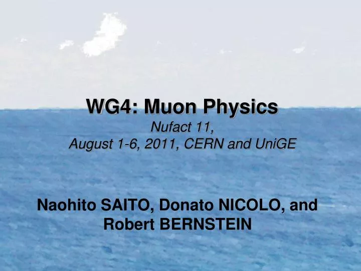 wg4 muon physics nufact 11 august 1 6 2011 cern and unige