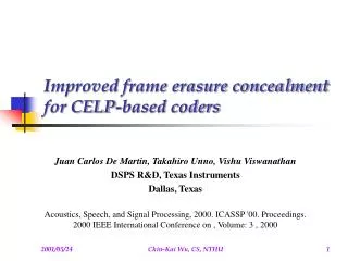 Improved frame erasure concealment for CELP-based coders