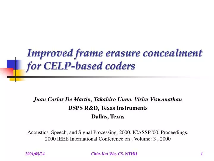 improved frame erasure concealment for celp based coders