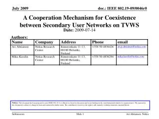 A Cooperation Mechanism for Coexistence between Secondary User Networks on TVWS