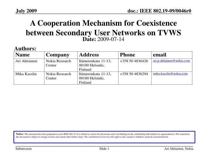 a cooperation mechanism for coexistence between secondary user networks on tvws